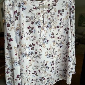 LOFT Floral Print Blouse with Long Sleeves